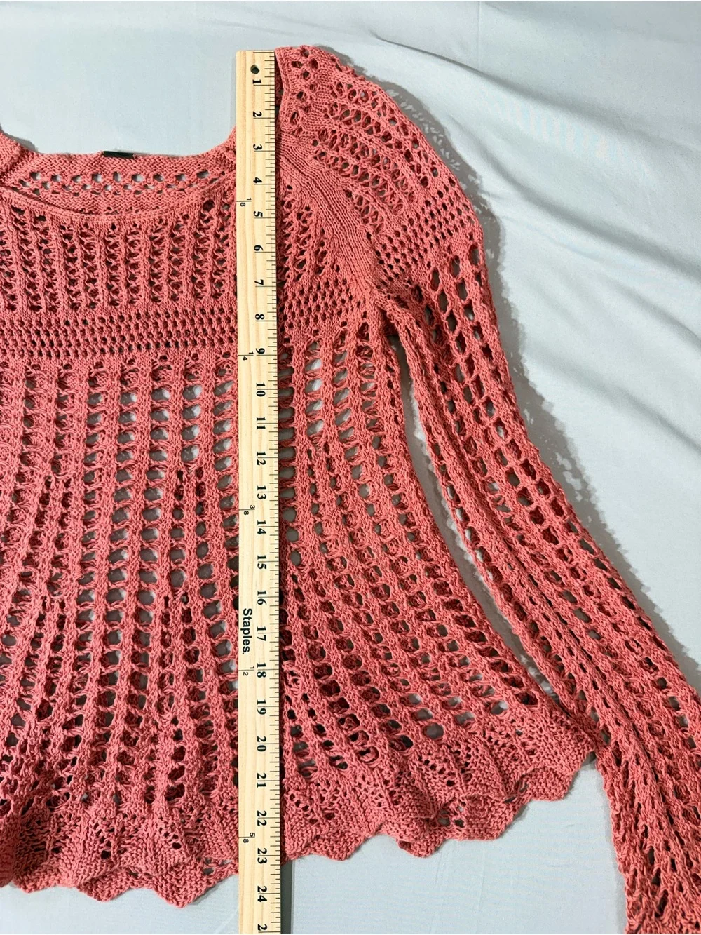 Free People Annabelle Crochet Open-Knit Coral Sweater Top scalloped boho